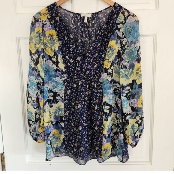 JOIE silk thistle floral oversize blouse contrasting fabrics size extra small - Picture 3 of 6